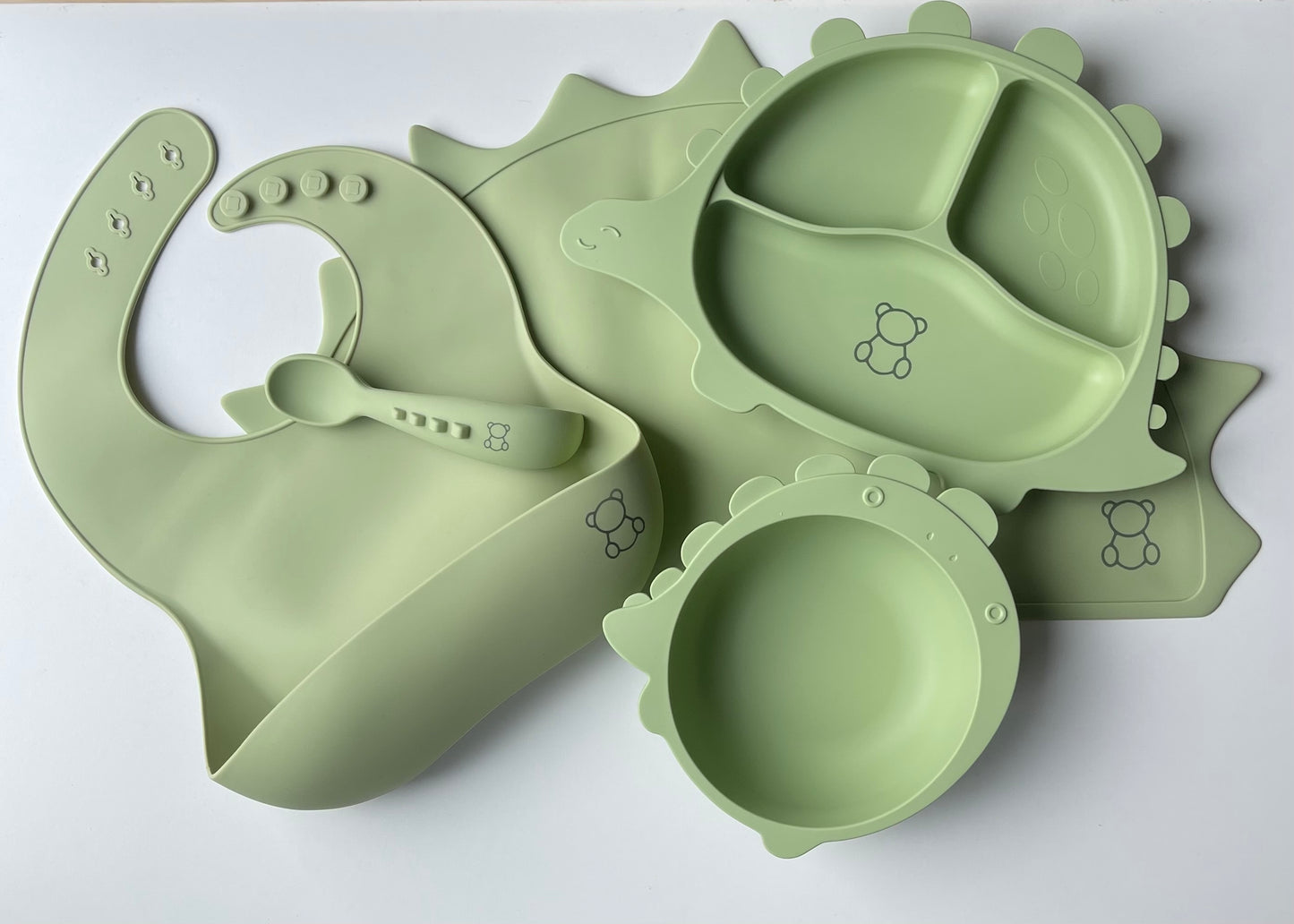 The “DINO ROAR” Feeding Set - SAGE GREEN